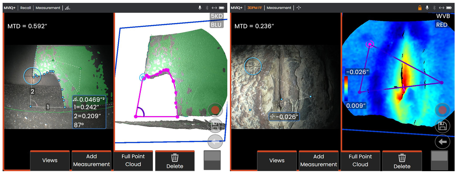 MVIQ+/XLG4+工業(yè)視頻內(nèi)窺鏡在燃氣輪機中的葉片缺失材料測量及缺陷深度測量